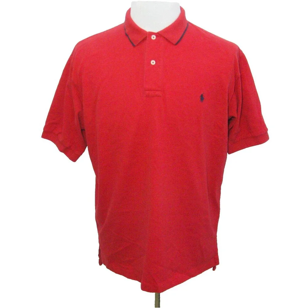 RALPH LAUREN Men's (Size Large) Red Short Sleeve Logo Polo Shirt 100% Cotton Top